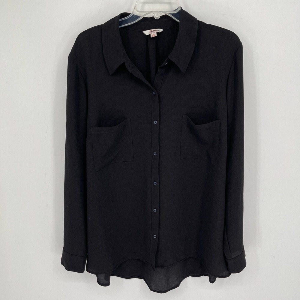Candie's Women's Black Crepe Long Sleeve Button Front Pocket Blouse Plus Size 1X